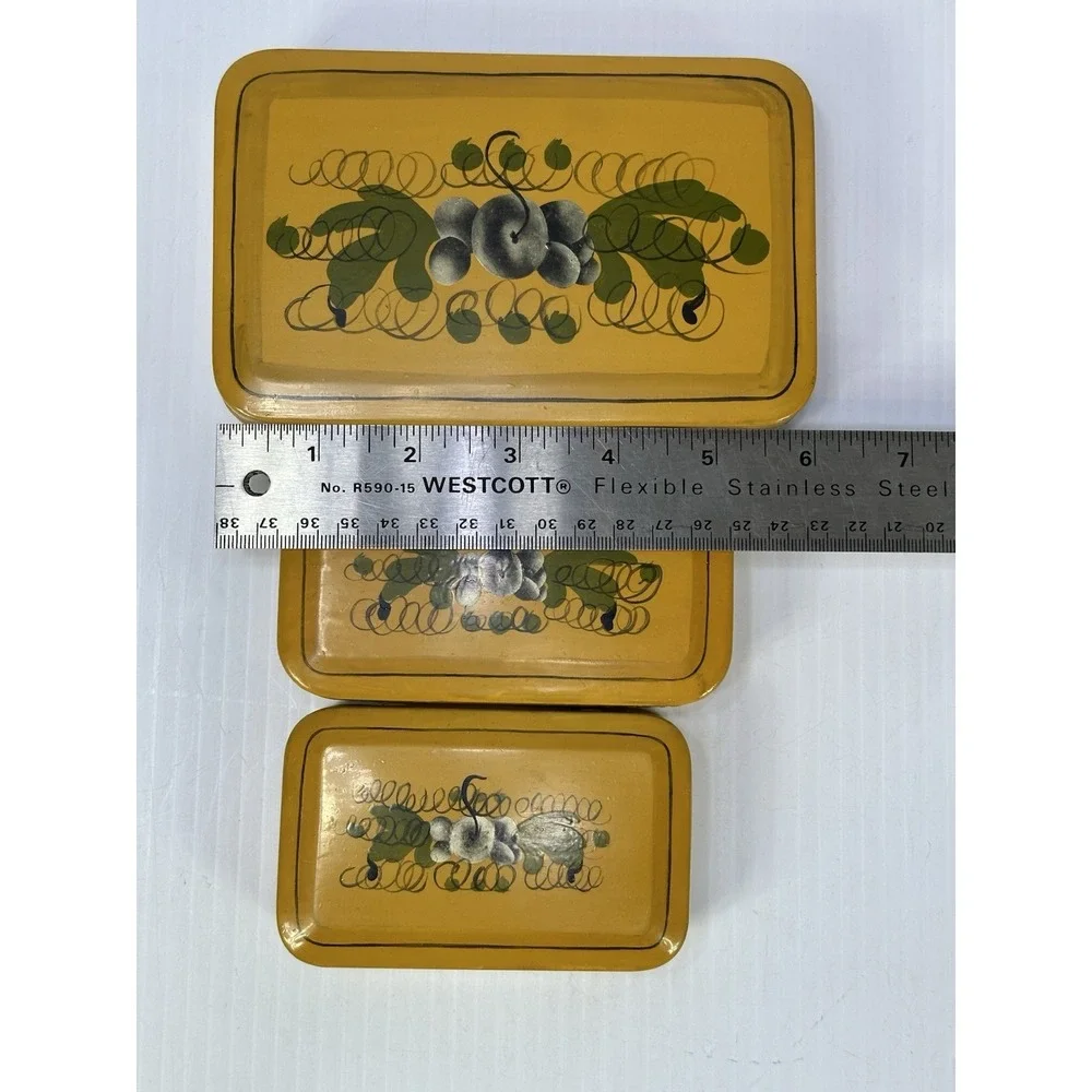 3 VINTAGE TOLE HAND PAINTED METAL TRINKET BOX ELIZABETH M CUMMINGS 1954